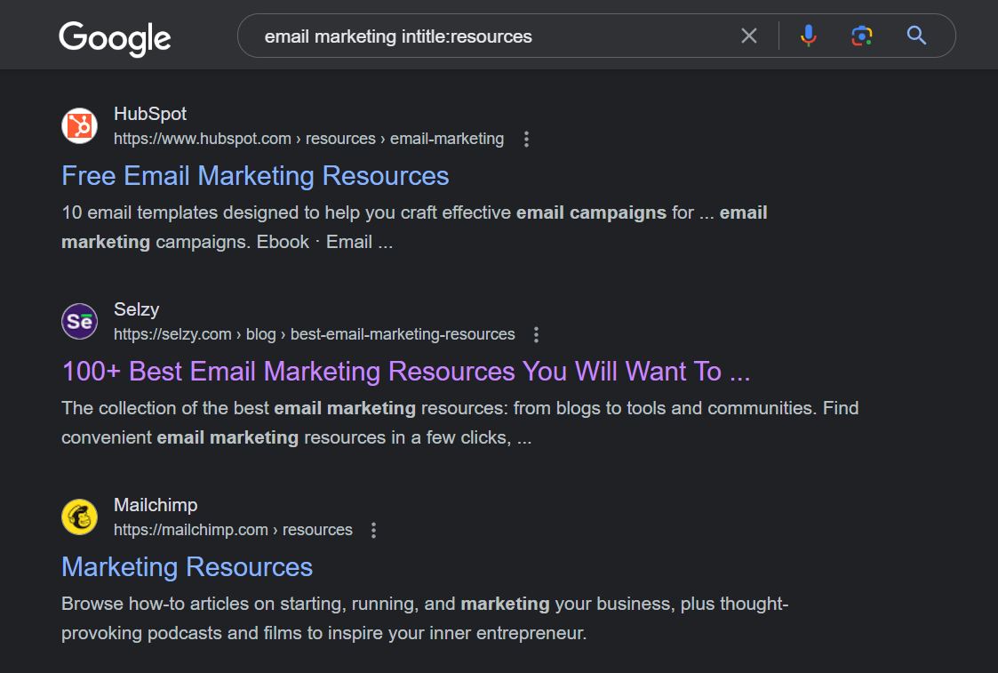 consulta de página de recursos de marketing por correo electrónico